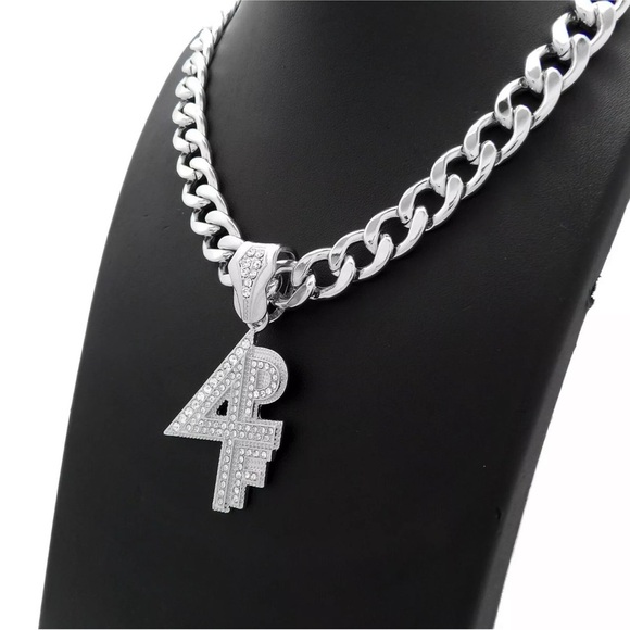 Hip Hop Iced Lil Baby 4PF Silver PT Pendant & 18" 20" 24" Cuban Chain Necklace​ - Picture 4 of 5